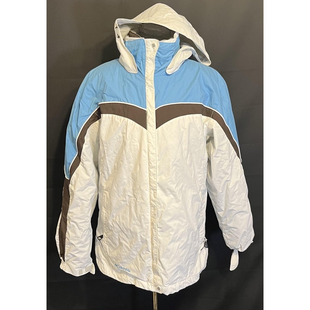 Columbia‎ Interchange Jacket Womens XL White Blue 3in1 Hooded Ski Waterproof